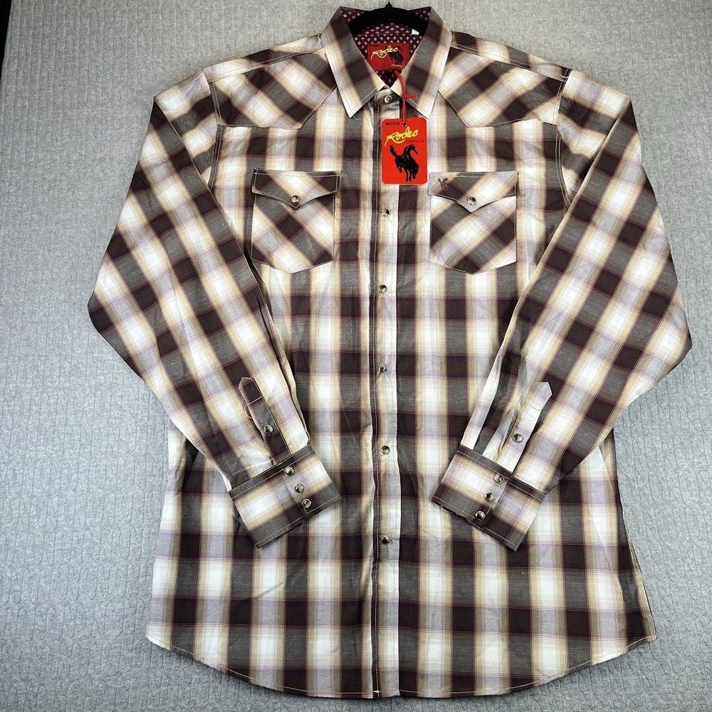 New Rodeo Clothing Co Western Shirt Mens 2XLT Brown Plaid Pearl Snap PS400L/BT